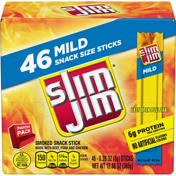 Slim Jim smoked snack sticks pantry pack, mild, .28 oz. , 46 count