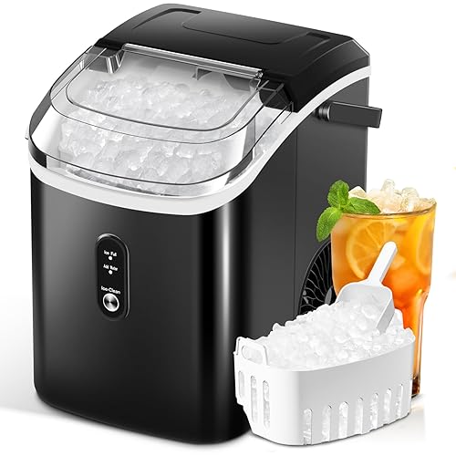 Nugget Ice Makers Countertop with Soft Chewable Pellet Ice, Pebble Ice Maker Machine with Self-Cleaning, 35Lbs/24Hrs, One-Click Operation, Ice Basket/Ice Scoop for Home/Office/Bar/Party, Black - Black(Nugget ice) - Ice Makers Countertop