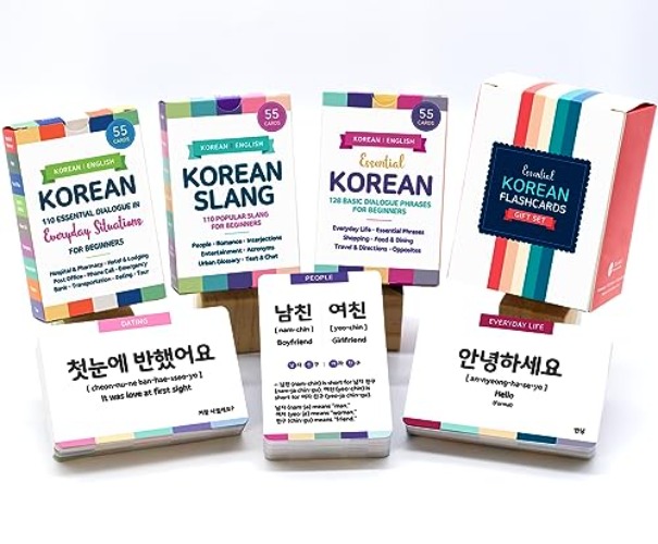 Stellarsol 3-Pack Gift Set Korean Basic Conversation Flashcards for Beginners, Essential Phrases, Everyday Situations, Slang + Downloadable MP3 Audios - 3-Pack Gift Set