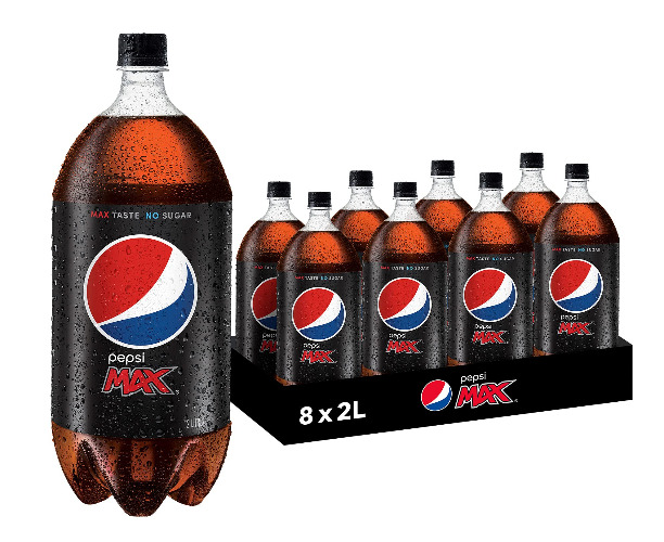 Pepsi Max Cola Soft Drink, 8 x 2L