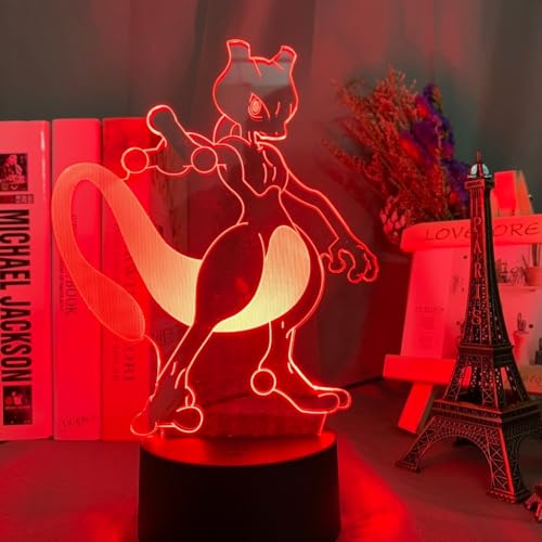 Anime 3D Night Light for Anime Fans-16 Colors Change with Remote Control Anime Manga Figure Toy Illusion LED Lamp for Kids Christmas Gift (Mewtwo BB06) - Mewtwo BB06