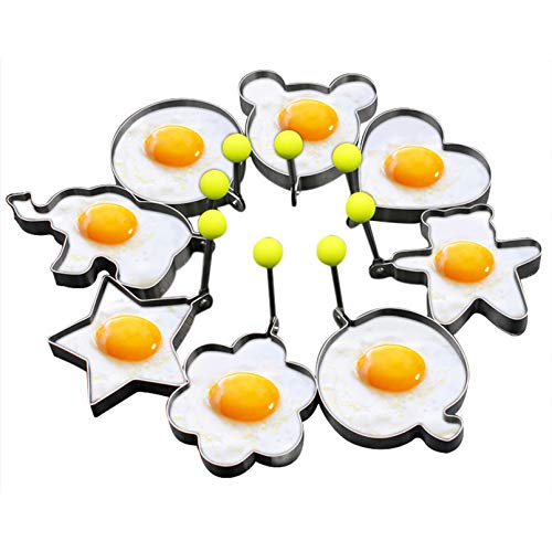 Slomg 8pcs Set Fried Egg Rings Mold Non Stick for Griddle Pan, Egg Shaper Pancake Maker with Handle, Stainless Steel Egg Form for Frying Cooking - Silver