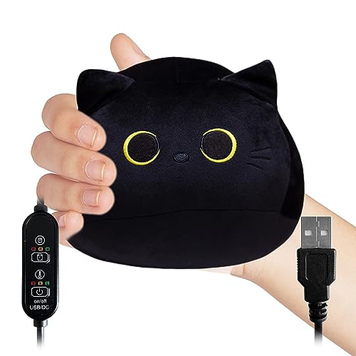 CRIMMY Heating Pad for Menstrual Cramps Period & Neck Shoulder Pain Relief, Portable Cuddly 19.7" Plush Cat with a Hot Soft Belly USB Powered, Gift for Daughter Girlfriend Wife (Black cat Mini) - Black Cat Mini