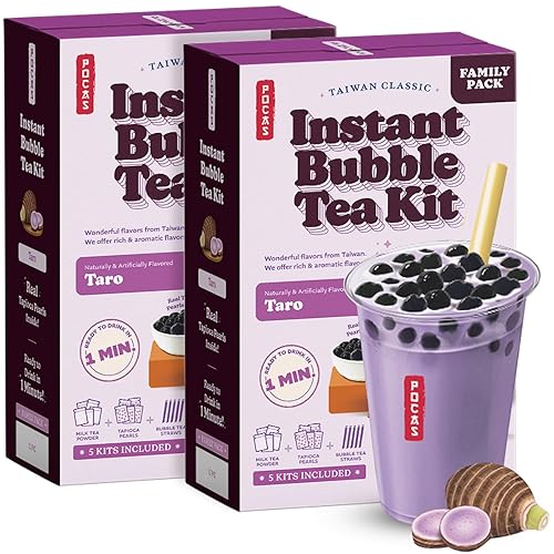 Pocas Bubble Tea Kit, Taro 2-Pack – Instant Milk Tea Powder with Authentic Tapioca Pearls for Instant Bubble Tea, 10 Kits - Taro
