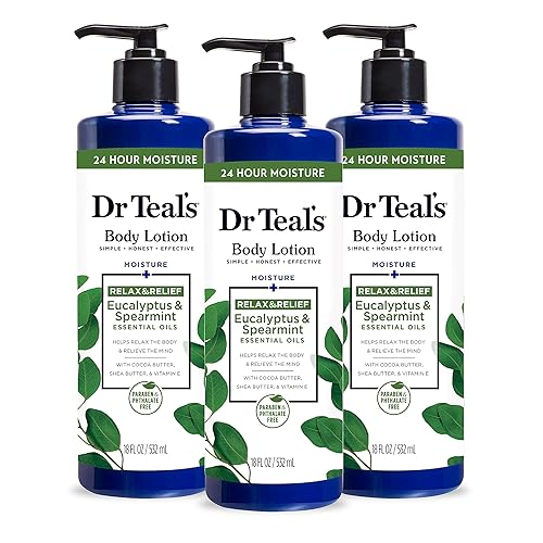 Dr Teal's Body Lotion, Eucalyptus & Spearmint & Essential Oils, 18 fl oz (Pack of 3) - Eucalyptus & Spearmint, 18 fl oz (Pack of 3) - 18 Fl Oz (Pack of 3)