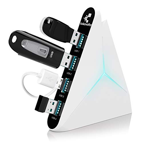USB Hub 3.0 Vertical Data Hub with Long Cord - 4 Port Black & White Charger Splitter USB Extension Cable - Extra USB Ports for Devices Such as Xbox One PS4 PS5 Mac PC Laptop Desktop - White