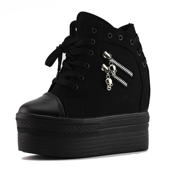 Punk Zipper Corset Shoes - Black / 7