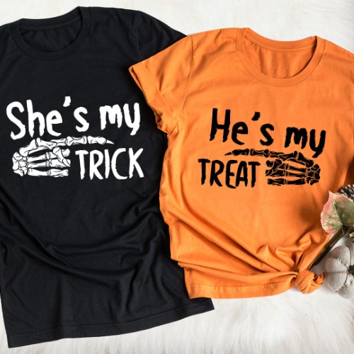 She's My Trick & He's My Treat Tees - Burnt Orange / M