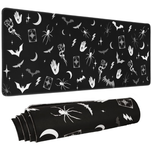 Goth Mouse Pad XL, Gothic Extended Large Gaming Mouse Pad, Black White Spider Bat Mouse Pad Mousepad, Long Big Mouse Mat, Spooky Halloween Witch Goth Desk Accessories Stuff Decor, 31.5 X 11.8 Inch - Gothic Black