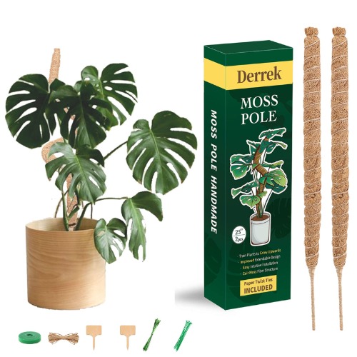 Derrek Moss Pole, 25" Moss Pole for Plants Monstera, Moss Poles for Climbing Plants Growth,Bendable Handmade Plant Support Stakes for Indoor Plants(2PCS)
