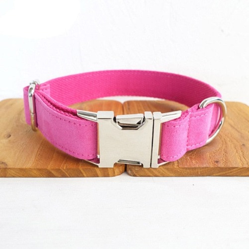 Plain Velvet Collar and Leash | Hot Pink Collar / M