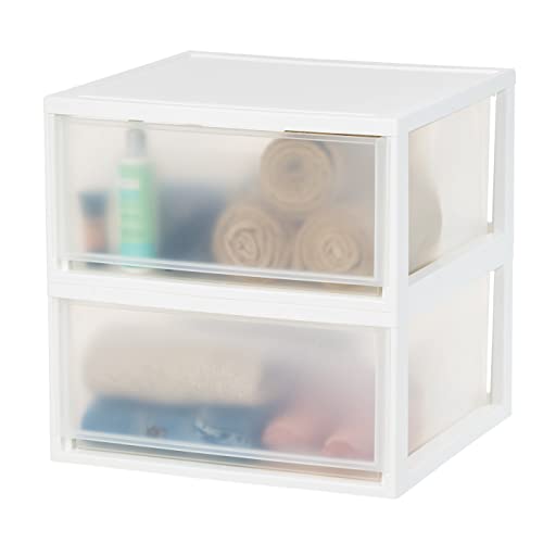 IRIS USA 47 Quart Extra Large Stacking Storage Drawer, Plastic Drawer Organizer with Clear Doors for Bedroom, Closet, Gararge, Dorm and Office De-Clutter, Store Shoes and Clothes, 2-Pack, White - White - 47 Qt. - 2 Pack - Drawer