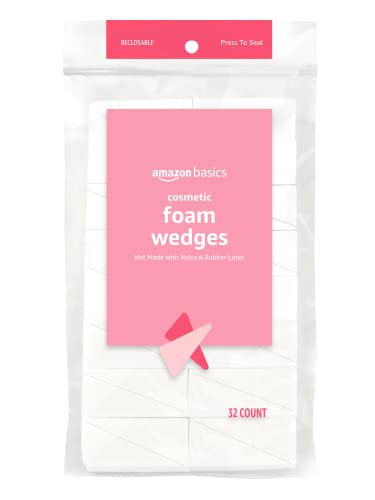 Amazon Basics Cosmetic Rectangular Foam Wedges For Makeup, 32 Count, White - White - 32 Count (Pack of 1)