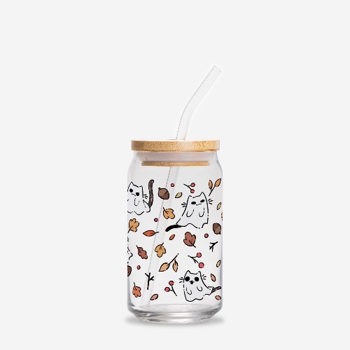 Ghost Kitties | Glass Can 16oz | TTI Stream Fall - Add Straw + Lid