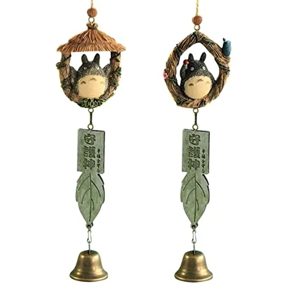 Yugang Totoro Wind Chimes, My Neighbor Totoro Wooden House Landscape Garden Outdoor Decor Wind Chime Bell, Resin Wind Chime Ornaments Craft and Gifts Student Birthday Gifts Home Decorations (2 pcs) - 2 Pcs