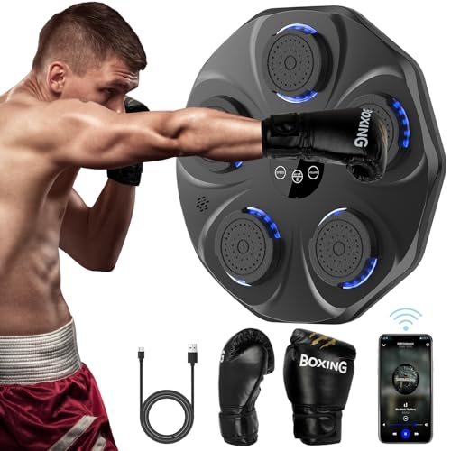 Himove Music Boxing Machine with Boxing Gloves, Wall Mounted Smart Bluetooth Music Boxing Trainer, Boxing Training Boxing Equipment, Home Workout Boxing Target Machine - Black