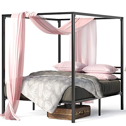 ZINUS Patricia Black Metal Canopy Platform Bed Frame, Mattress Foundation with Steel Slat Support, No Box Spring Needed, Easy Assembly, Full - Elegant and Glamorous - This Beautifully Crafted Piece is Made With an Attractive, Matte Finish and Bold Lines That’ll Add a Glamorous Touch to Your Bedroom Without the Luxury Price Tag. - Full - Bed Frame