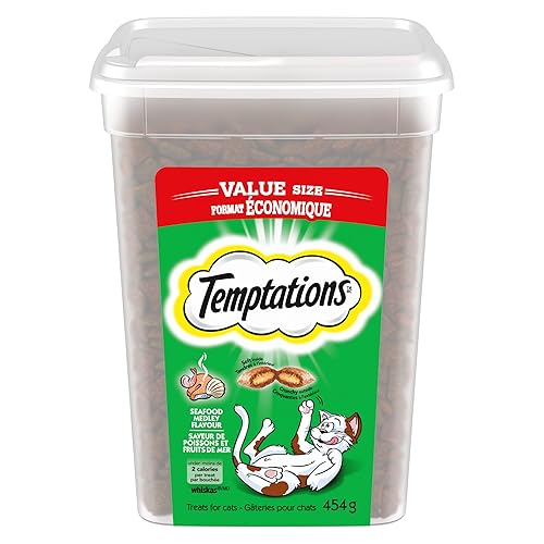 TEMPTATIONS Adult Cat Treats, Seafood Medley Flavour, 454g Tub - Cat Treats - Seafood - 454 g (Pack of 1)