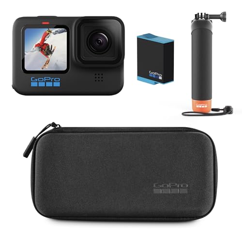 GoPro HERO10 Black Bundle - Includes HERO10 Black Camera, The Handler (Floating Hand Grip), Rechargeable Battery, and Carrying Case - H10 Bundle