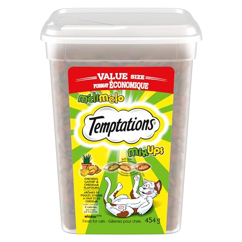 TEMPTATIONS Mix-Ups Adult Cat Treats, Catnip (Chicken, Catnip & Cheddar Flavour), 454g Tub - Cat Treats - Catnip - 454 g (Pack of 1)