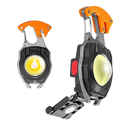 T-SUN Portable Mini LED Small Work Light Keychain Flashlight 7 Modes 800 Lumens Rechargeable Inspection Lights with Bottle Opener Magnetic Base for Camping Repair Emergency Lighting (1 PCS) - 1 PCS