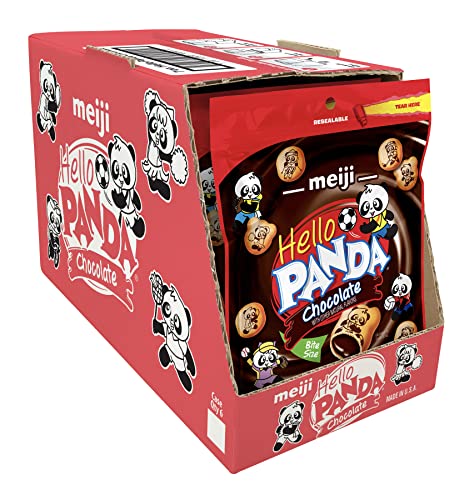 Meiji Hello Panda Cookies, Chocolate Crème Filled, Resealable Package - 7 oz, Pack of 6 - Bite Sized Cookies with Fun Panda Sports - Chocolate