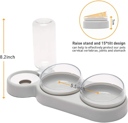 Automatic Tilted Pet Bowl Collection - Grey