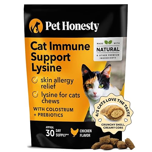 Pet Honesty Cat Immune Support Lysine - Cat Allergy Relief - Sneezing, Runny Nose, Watery Eyes - Cat Supplements & Vitamins with Omega 3s, L-Lysine, Antioxidants, Colostrum - Chicken (30 Day Supply) - Lysine Chews