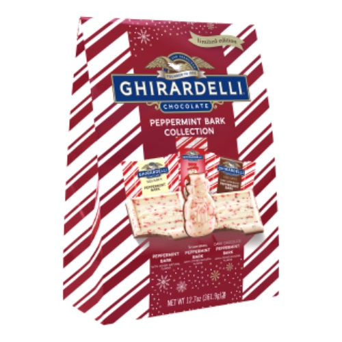 Ghirardelli Chocolate Limited Edition Peppermint Bark Assorted Squares and Snowmen Holiday Bag, Individually Wrapped Christmas Chocolates, 12.7 Ounces, Red, White - 12.7 Ounce (Pack of 1)