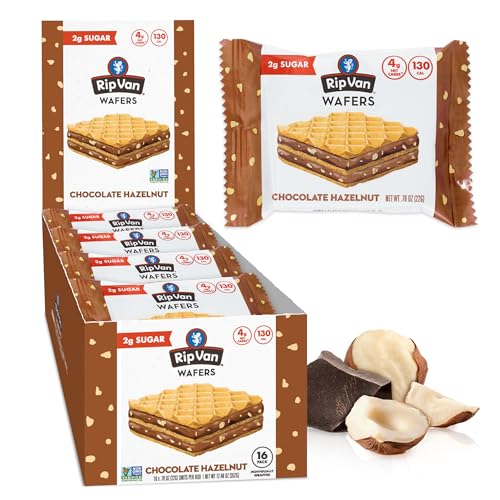Rip Van Chocolate Hazelnut Wafer Cookies - Keto - Non-GMO - Healthy Snacks - Low Carb & Low Sugar (2g) - Low Calorie - Vegan - 16 Count - Chocolate Hazelnut