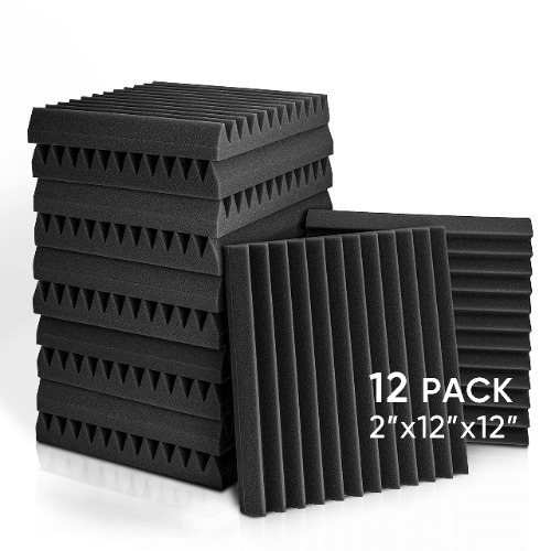 Fstop Labs Acoustic Panels, 2" X 12" X 12" Acoustic Foam Panels, Studio Wedge Tiles, Sound Panels wedges Soundproof Foam Padding Sound Insulation Absorbing (12 Pack, Black) - 12 Pack Black (Wedge)
