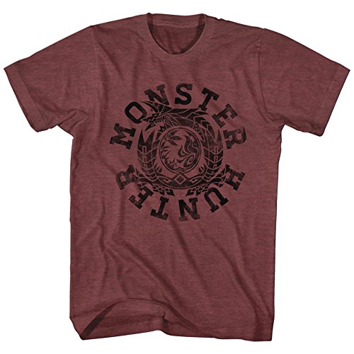 A&E Designs Monster Hunter Shirt Circle T-Shirt - Large - Maroon Heather
