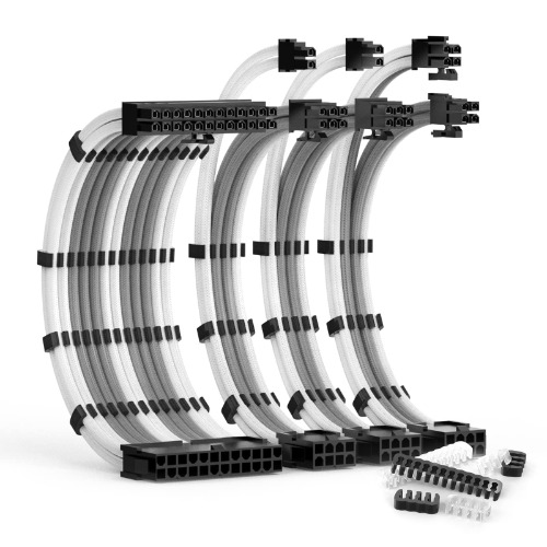 ABNO1 PSU Cable Extension Kit with Two Sets of Cable Combs 1x24Pin/1x8Pin(4+4) EPS/2x8Pin(6P+2P) PCI-E/ 30CM Length,PC Sleeved Cable for ATX Power Supply(White/Gray) - Gray,White