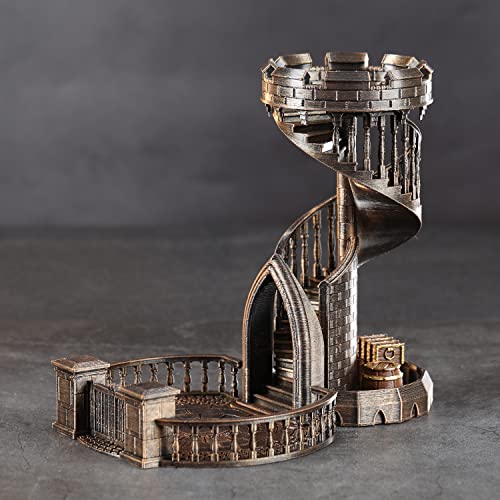 AUSPDICE Dice Rolling Tower and Tray Retro Castle Mold Color for Tabletop Games, D&D and RPG Games (Bronze Color) - E-bronze Color
