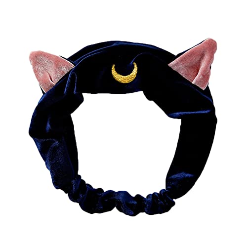 Ziper Cute Cat Usagi Moon Cosmetic Hairband shower headband (Blue) - Blue