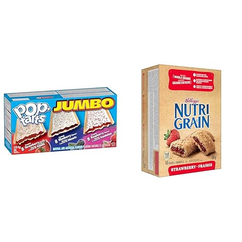 Kellogg's PopTarts Jumbo 24-Count, 1.2kg & Nutri-Grain Strawberry Flavour 590g - 37 g (Pack of 16) - Pastry + Nutri-Grain