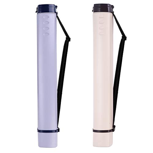 2-Pack Extendable Poster Tubes Expand from 24.5” to 40” with Shoulder Strap | Carry Documents, Blueprints, Drawings and Art | Creamy White and Violet Portable Round Storage Cases with Lids and Labels - Creamy and Violet