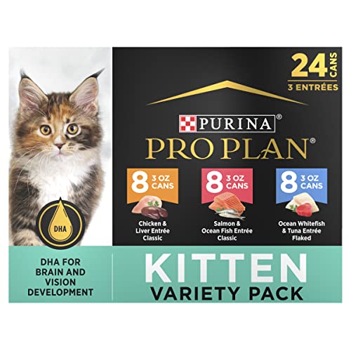 Purina Pro Plan High Protein Wet Kitten Food Variety Pack, DEVELOPMENT Kitten Favorites - (24) 3 oz. Cans - Variety Pack - Variety Pack - 3 Ounce (Pack of 24)