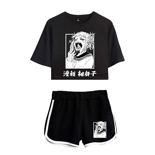 RONGJUN MHA Cosplay Crop Top and Shorts Himiko Toga T Shirt 2 Piece Outfits Sportswear for Women Girls - Medium - Black 1