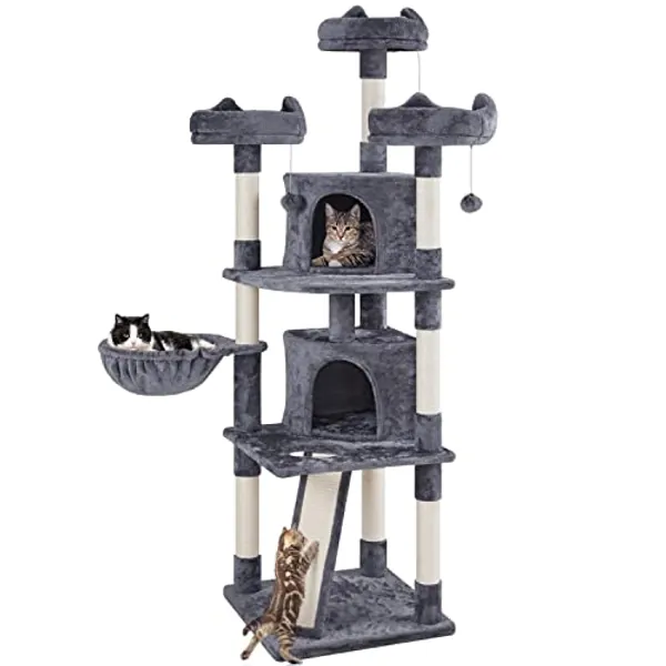 Yaheetech 76''H Large Cat Tree, Multilevel Cat House Plush Cat Tower with 2 Condos & 8 Scratching Posts for Kittens