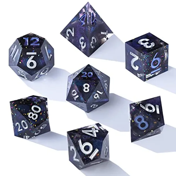 AUSPDICE Dice Set, DND 7PCS Handmade Mirror Polyhedral Dice Set for D&D Dungeons and Dragons Table Games Role Playing Rolling (Dark Nebula)