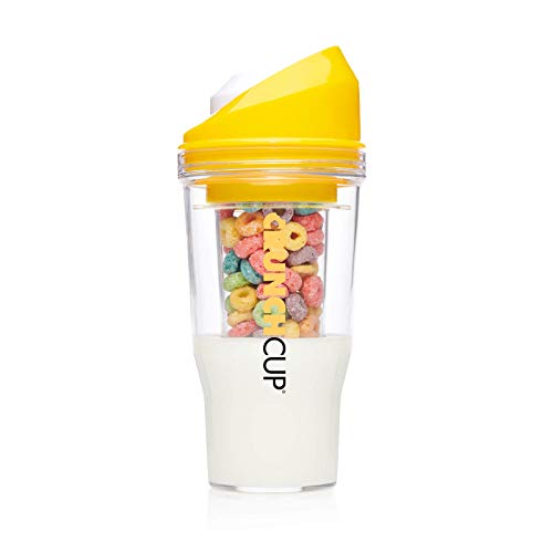 CRUNCHCUP XL Yellow - Portable Plastic Cereal Cups for Breakfast On The Go, to Go Cereal and Milk Container for Your Favorite Breakfast Cereals, No Spoon or Bowl Required - XL - Yellow