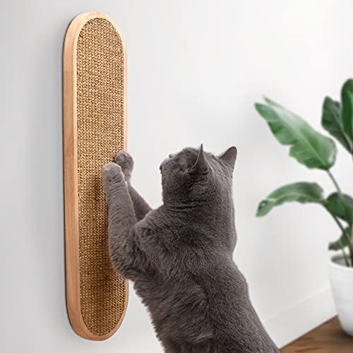 Wall Mounted Cat Scratcher by 7 Ruby Road - - Wooden Cat Scratching Board for Wall - - Vertical Cat Scratching Post for Indoor Cats or Kittens - - Natural Modern Cat Wall Furniture (22 x 5.7 inches) - Natural