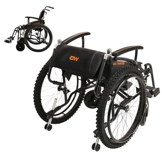 [Wheelchair] MobiQuip All Terrain, Lightweight, Folding, Manual Self Propelled Aluminium Wheelchair, 24 Inch Mountain Bike Style Pneumatic Tyres, Easy Compact Folding Black Frame, Weighs Just 12.5kg, 20 inch Seat - Black Frame - Wide 20"