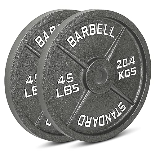 Cast Iron Olympic Weight Plates – Free Weights With 2-inch Hole & Anti-Rust Hammertone Finish - Ideal for Strength Training, CrossFit Equipment & Home Gym Set – Sold in Pairs - 2.5LB–45LB - 45LB
