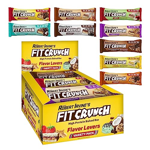 FITCRUNCH Snack Size Protein Bars, Designed by Robert Irvine, World’s Only 6-Layer Baked Bar, Just 3g of Sugar & Soft Cake Core (Flavor Lovers) - Flavor Lovers - 1.62 Ounce (Pack of 9)