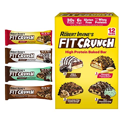 FITCRUNCH Full Size Protein Bars, Designed by Robert Irvine, 6-Layer Baked Bar, 6g of Sugar, Gluten Free & Soft Cake Core (Variety Pack) - Variety Pack - 12 Count (Pack of 1)