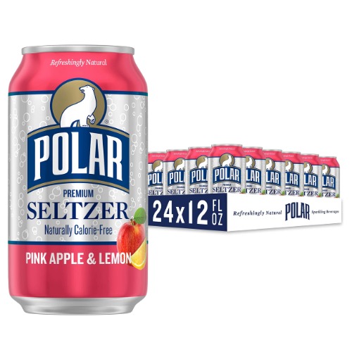 Polar Seltzer Pink Apple and Lemon, 12 Fl Oz Cans, 24 Pack