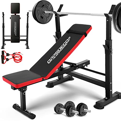 OppsDecor 600lbs 6 in 1 Weight Bench Set with Squat Rack Adjustable Workout Bench with Leg Developer Preacher Curl Rack Fitness Strength Training for Home Gym - Red
