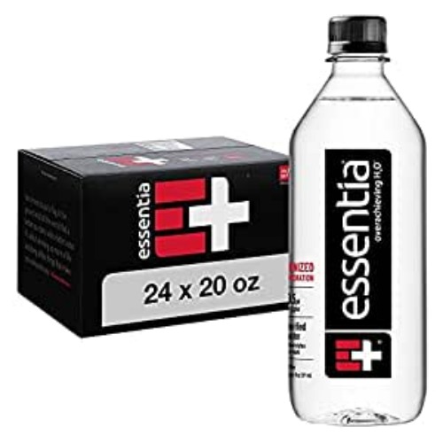 Essentia Bottled Water, Ionized Alkaline Water; 99.9% Pure, Infused with Electrolytes, 9.5 pH or Higher with a Clean, Smooth Taste, 20 Fl Oz (Pack of 24)